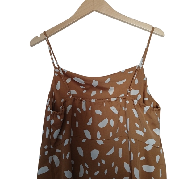 New Old Navy Dress Brown Cream Print Cowl Neck Satin Midi Slip Sleeveless Si… - Picture 9 of 11